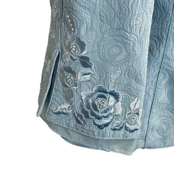 Plaza South Vintage Blue Floral Embroidered Accent Dressy Blazer Jacket Sz 6 - Picture 8 of 11